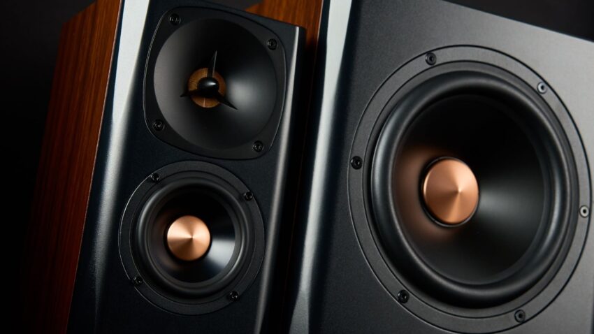 Nowoczesne kolumny stereo do muzyki w domu.